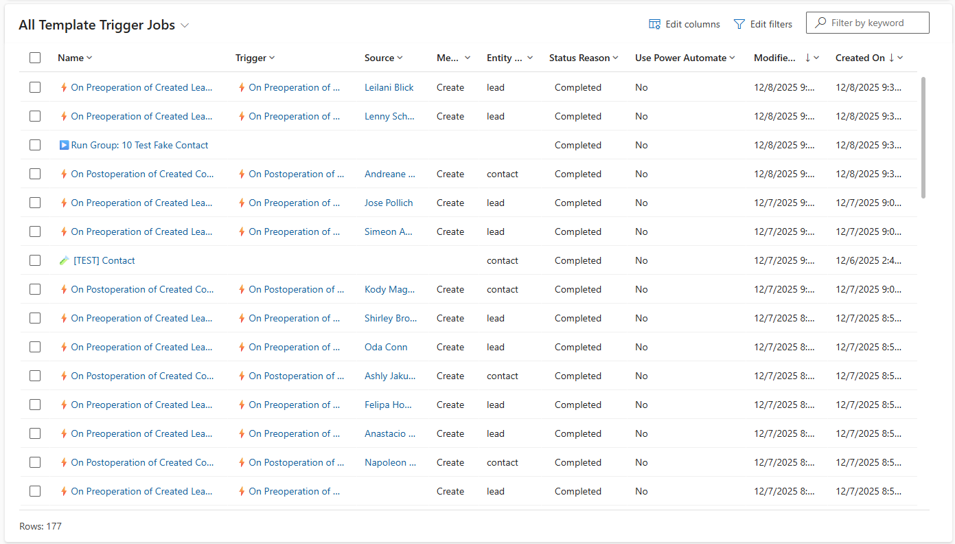 template trigger job record